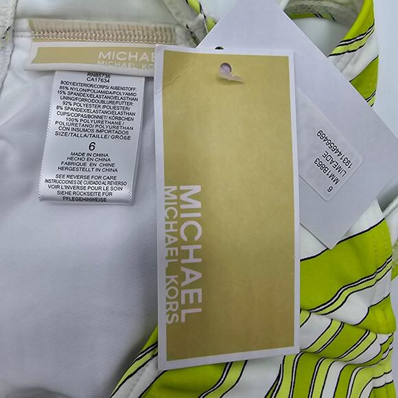 Michael Kors womans size 6 Printed O Ring Cutout One Piece Swimsuit Limeade NEW - Picture 5 of 7